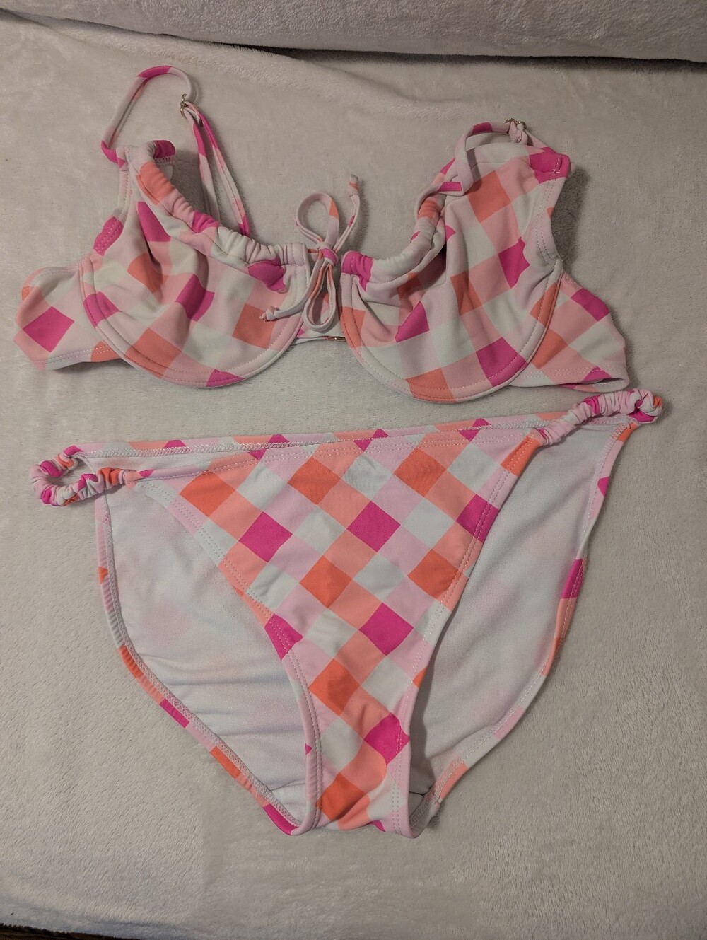 No Boundaries Pink Check Underwire Bikini Set Size L